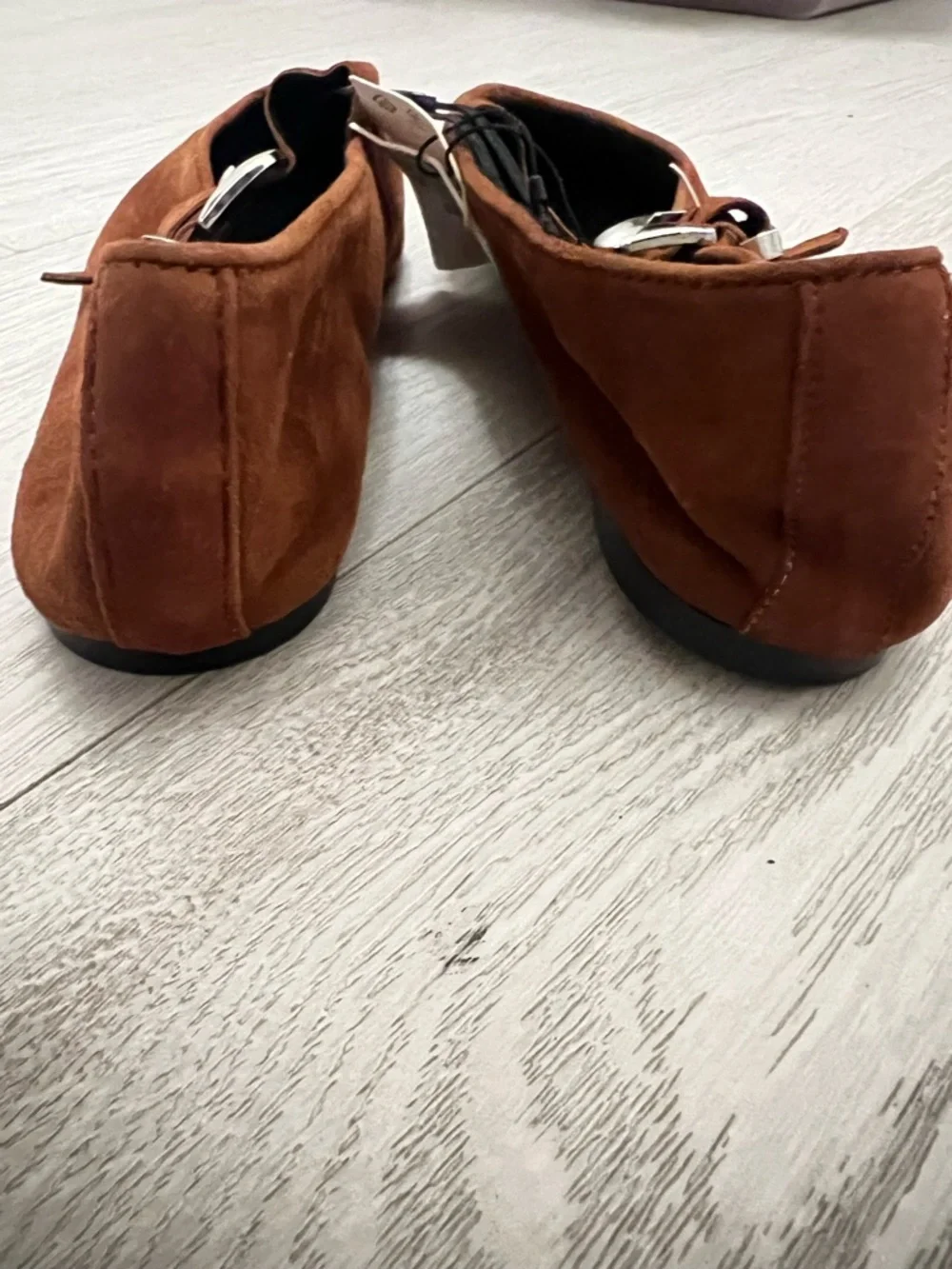 Zara Buckle Suede Mary Jane Flats. Brick NWT. Size 8/8.5
